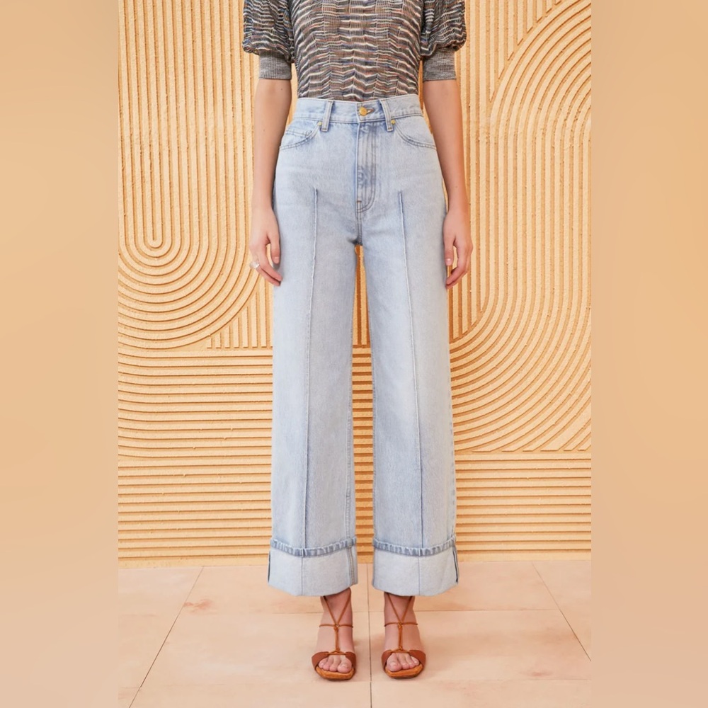 Ulla Johnson Light Blue High-Rise Wide Leg Cuffed Jeans